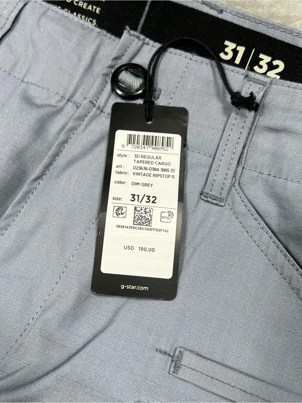 G Star Raw 3D Tapered Cargo Pants Mens 32x30 Gray Contrast Double Knee Ripstop